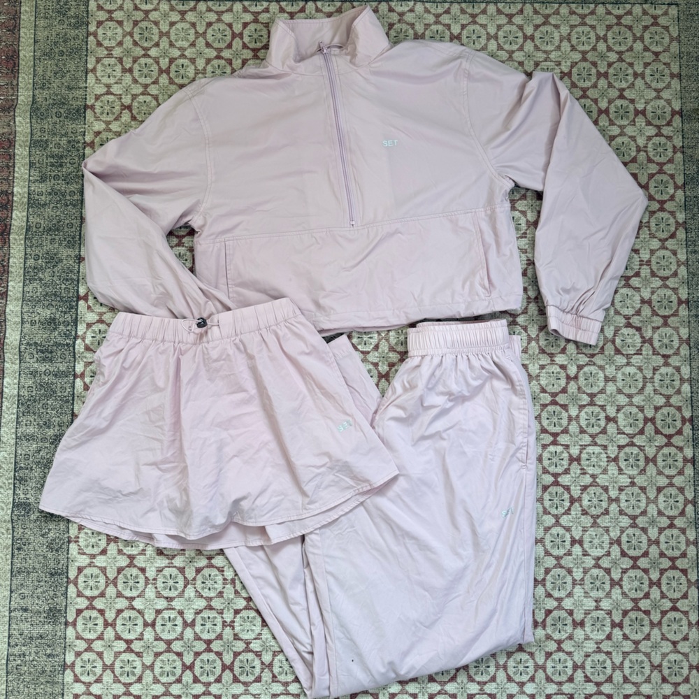 Light Pink Windbreaker Jacket and Skirt Set